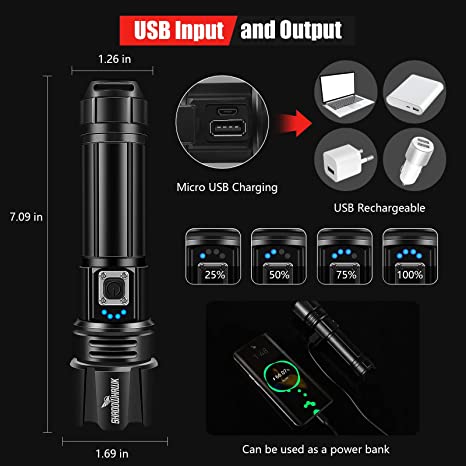 Shadowhawk Lampe torche de poche LED rechargeable par USB – Image 2