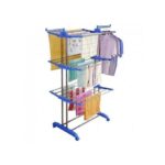 Séchoir à linge inox étendoir pliable sur roulettes, 3 étagères, avec ailes – Image 4