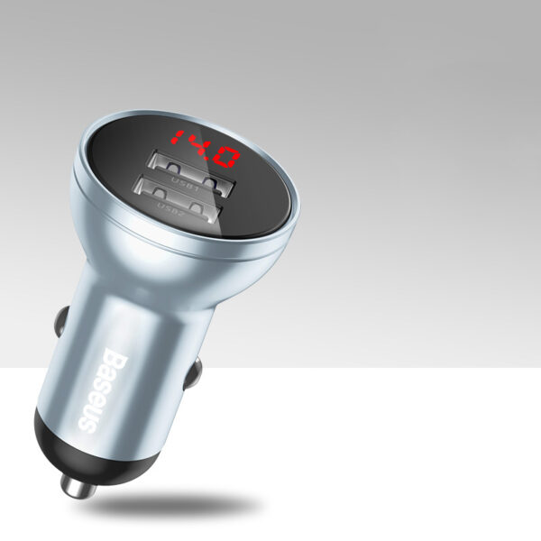 Chargeur De Voiture Baseus - 2x USB 4.8A - 24W Avec LCD - Argent CCBX-OS