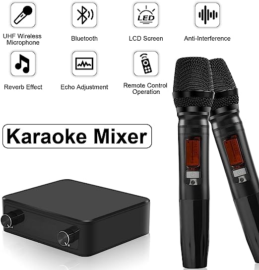OMIRA Système de microphones de karaoké Bluetooth, 2 Micros portables OTG & Audio & Mix, Smart TV, Home Cinéma, PC – Image 3