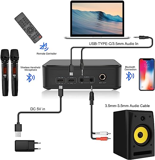 OMIRA Système de microphones de karaoké Bluetooth, 2 Micros portables OTG & Audio & Mix, Smart TV, Home Cinéma, PC – Image 4