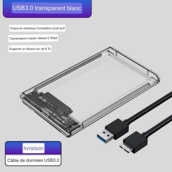 Boîtier pour disque dur externe SATA Micro-B SSD, 2.5 pouces, USB 3.0
