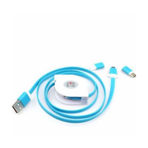 Câble Rétractable 3 En 1 - Cordon De Chargeur Multi - Bleu Ciel