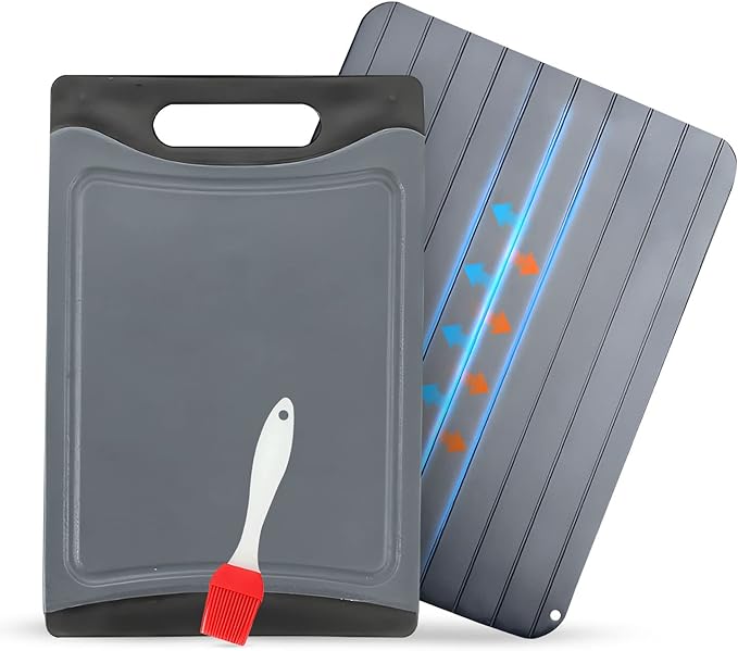 Planche à découper de cuisine 2 en 1 et plateau rapide de dégivrage avec brosse en silicone