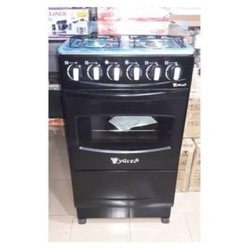 YUCEL Cuisinière 4 Feux Avec Four A 2 Niveau Allumage Automatique Couverture Vitré