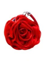 Sac à main en satin doux en forme de rose - Rouge – Image 4