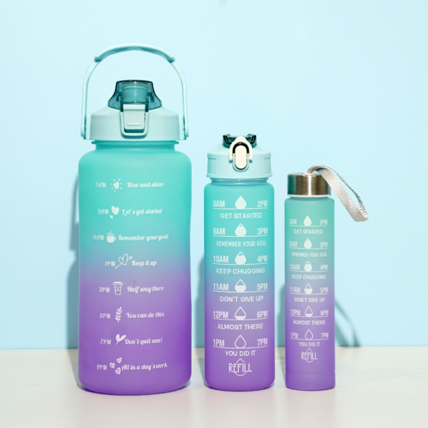 Bouteille D'eau De motivation Grande Capacité 3-En-1 Couleur Turquoise Dégradée