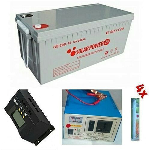 Kit Solaire 1 Batterie Solaire 12V-200Ah + 1 Régulateur 30A + 4 Ampoules + 1 Convertisseur 500W