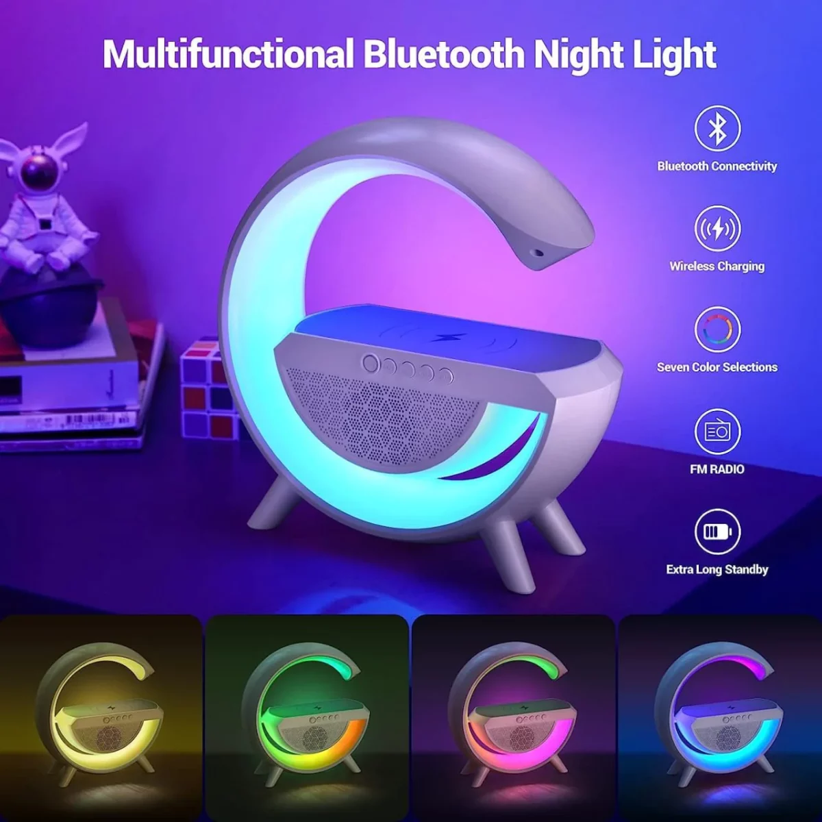Haut-parleur Bluetooth LCD RVB multifonctionnel, chargeur sans fil 15W, réveil, décoration d'intérieur, lampe intelligente – Image 2