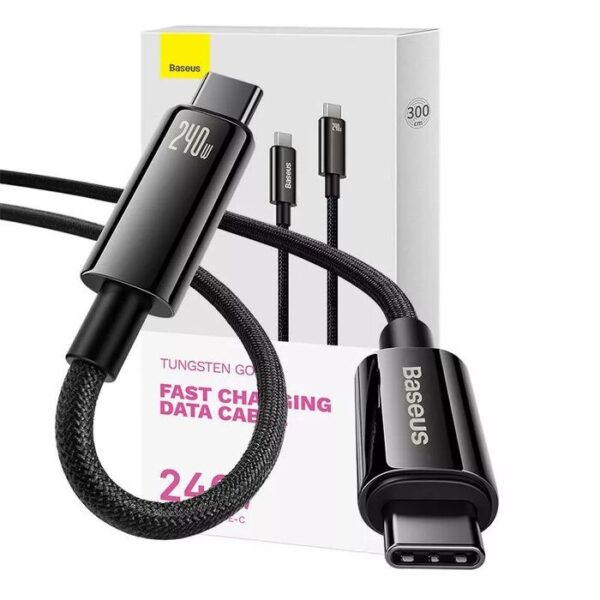 Câble de données de charge rapide Baseus Tungsten Gold Type-C vers Type-C 240W 3m Noir CAWJ040201