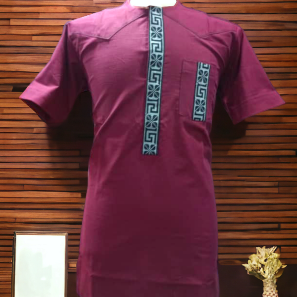 Ensemble Boubou Tunique Homme Manches Courtes - Rouge
