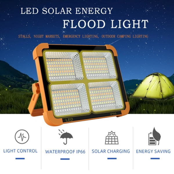 Projecteur solaire 100W à LED avec batterie au lithium rechargeable