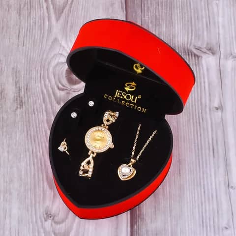 Ensemble de bijoux, Design cristal, collier, boucles d'oreilles, bague - Doré