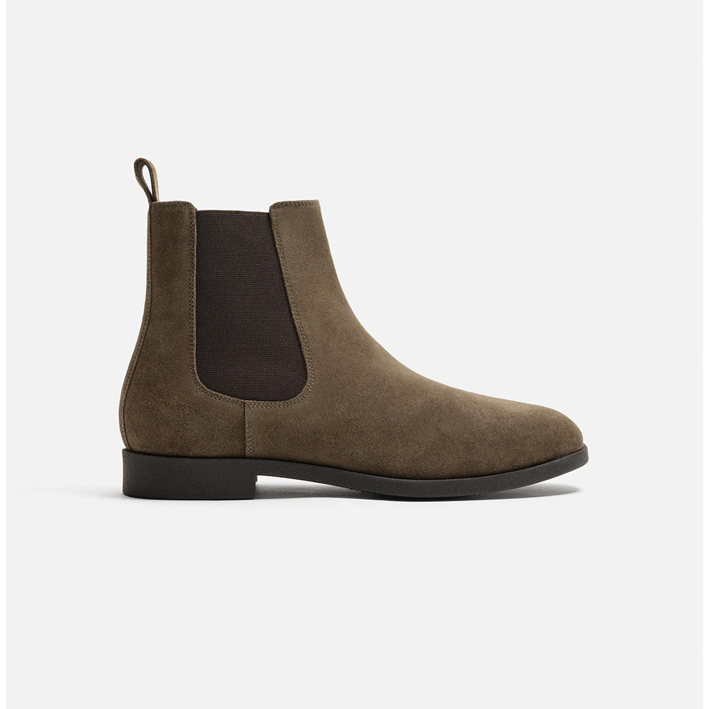 Bottines Chelsea en cuir - ZARA - Gris Taupe