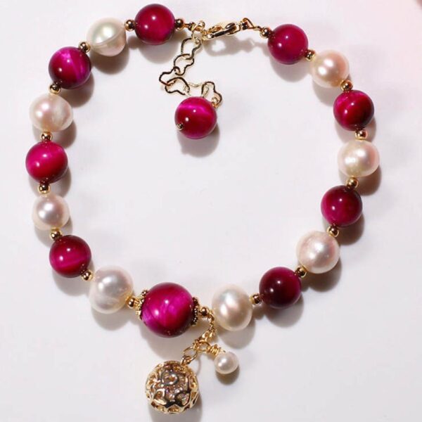 Bracelet en œil de tigre, Perles d’eau douce, Or plaqué