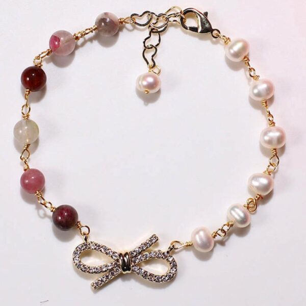 Bracelet En Tourmaline, Perles d’eau douce, et Or plaqué