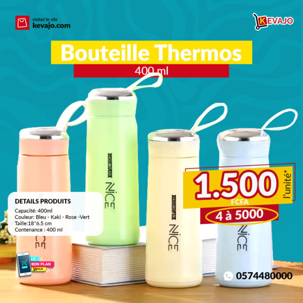 Lot de 4 Bouteilles thermos coloré portable à petite isolation thermique 400 ml