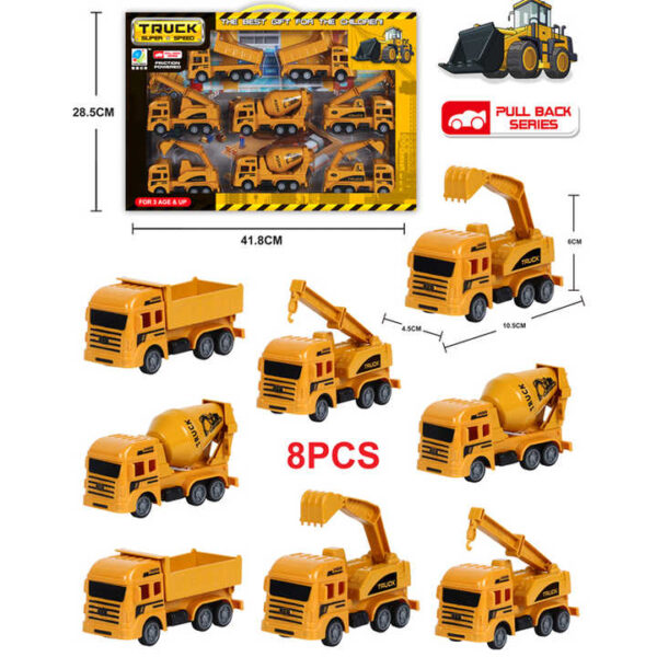 8 Pcs - Ensemble de jouets de mini véhicules de construction, collection de camions d'ingénierie