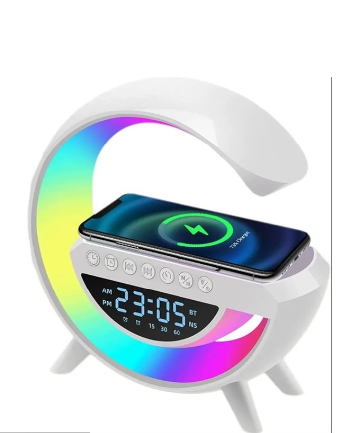 Haut-parleur Bluetooth multifonction lumineux, réveil, chargeur sans fil, lampe RVB – Image 3
