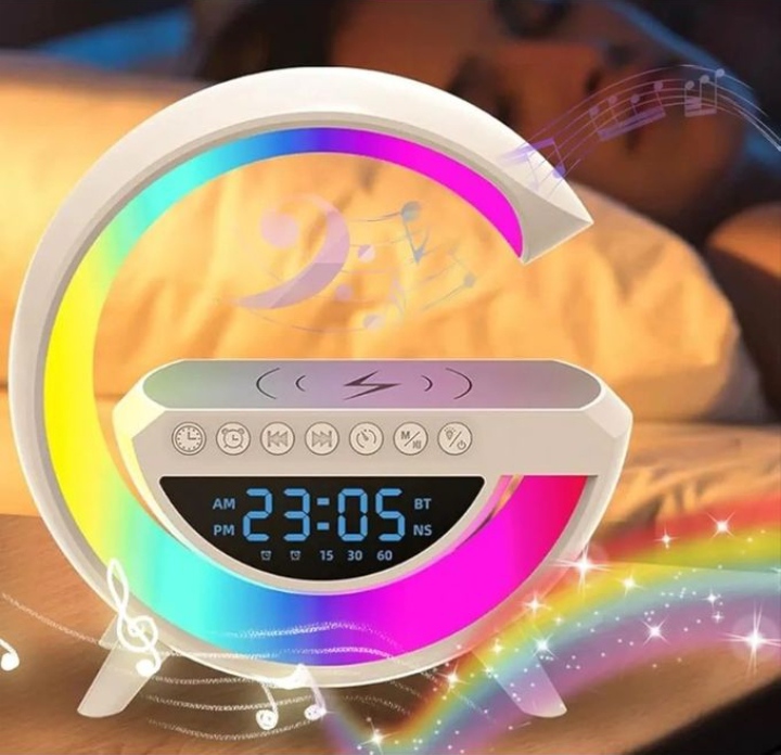 Haut-parleur Bluetooth multifonction lumineux, réveil, chargeur sans fil, lampe RVB