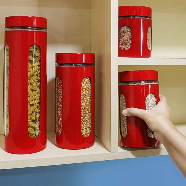 Ensemble de bidon en acier inoxydable rouge moderne de qualité pour comptoir de cuisine