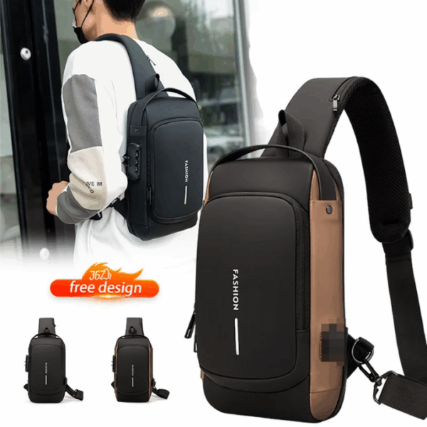 Sac de poitrine impermeable anti vol noir marron