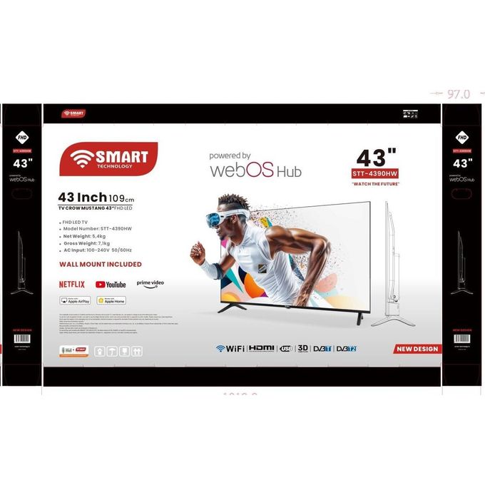 SMART TECHNOLOGY LED TV SMART 43" Avec Webos (STT-4390HW) / 2 Télécommandes / HDMI-USB-3D-DV3T-DV3T2-Noir – Image 2