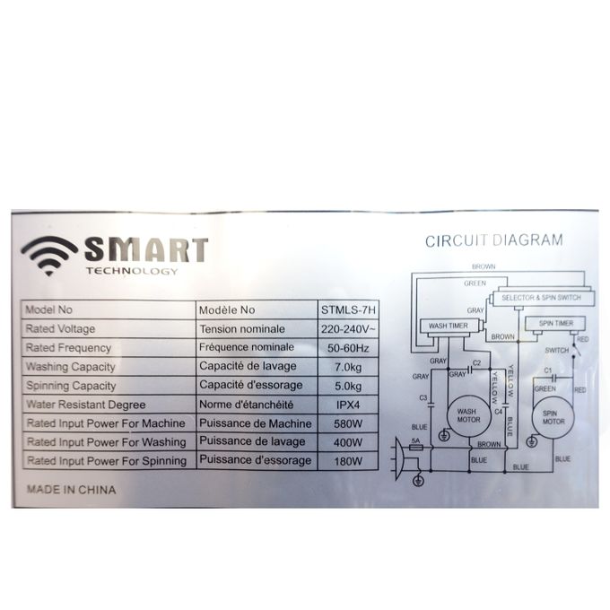 SMART TECHNOLOGY Machine à Laver Double Bac -Semi-Auto STMLS-7H- 7Kg - Bleu-blanc – Image 4