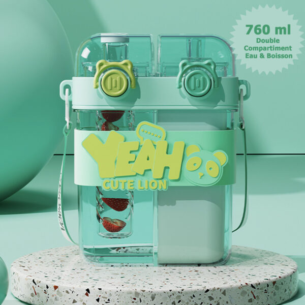 Gourde Bébé 760ml Vert clair – Double Compartiment Eau & Boisson