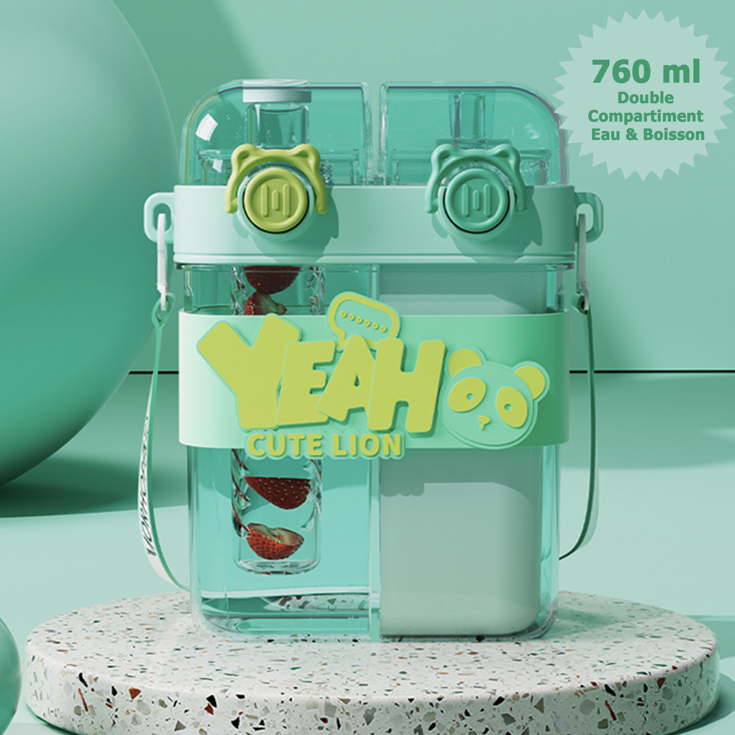 Gourde Bébé 760ml Vert clair – Double Compartiment Eau & Boisson