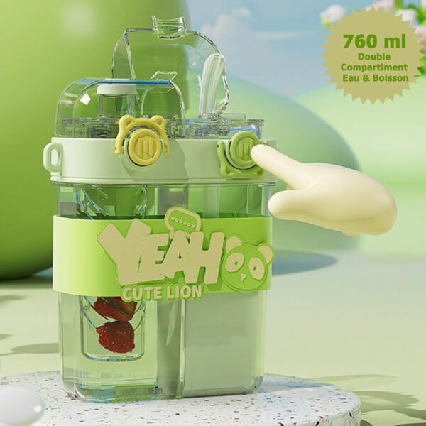 Gourde Bébé 760ml Vert – Double Compartiment Eau & Boisson