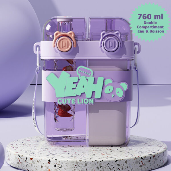 Gourde Bébé 760ml Violet – Double Compartiment Eau & Boisson