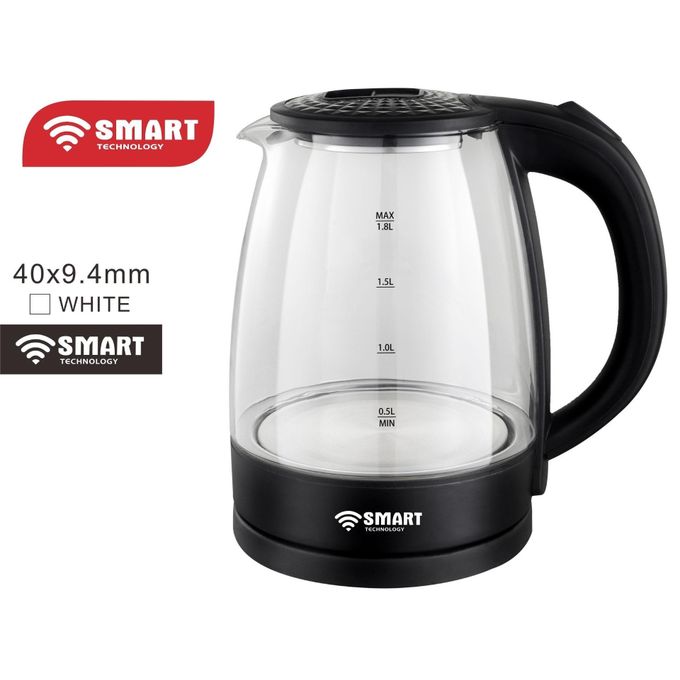 1 - 2025-09-20T165227.216 SMART TECHNOLOGY Bouilloire Electrique -STPE-990V-En Verre Transparent 1,8L-Blanc – Image 1
