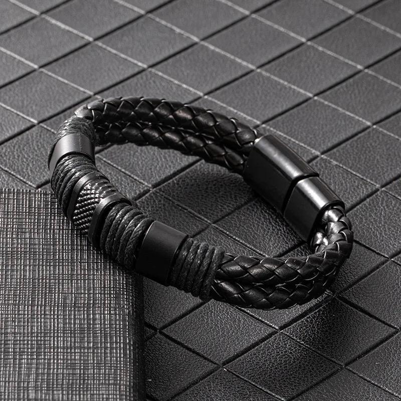 IMG_0641 Bracelet tissé en similicuir noir – Image 1