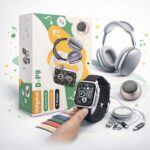 Montre Connectée Série 9 + Casque Bluetooth + Mini Boomer + 7 Bracelets + Câble 3-en-1 + Adaptateur Type-C