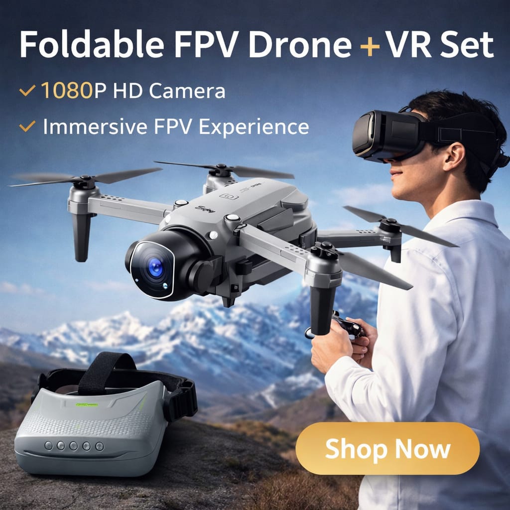 Pack Drone FPV Pliable avec Casque de Réalité Virtuelle VR-Vision