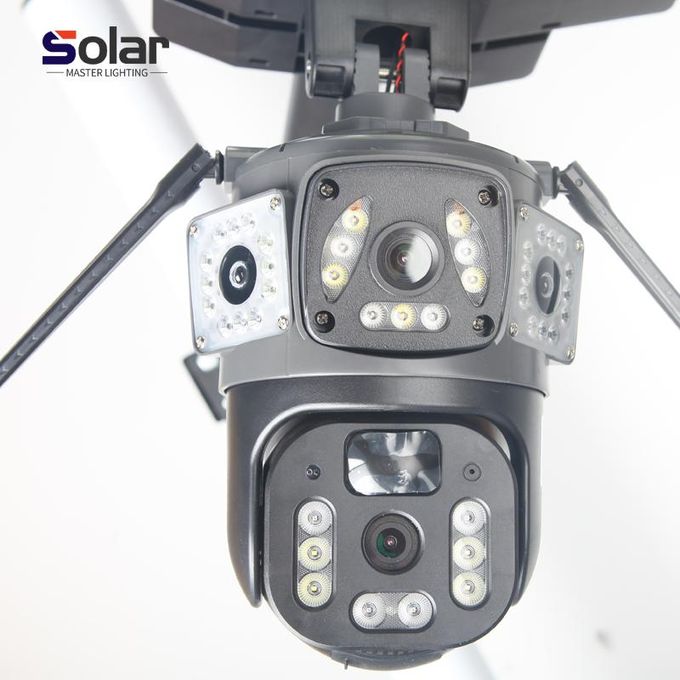 1 (5) Close-up of a security camera with surrounding LED panels, branded Solar Master Lighting