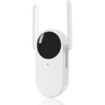 White wireless video monitor with a circular black screen and two antennas, used for baby or room monitoring.