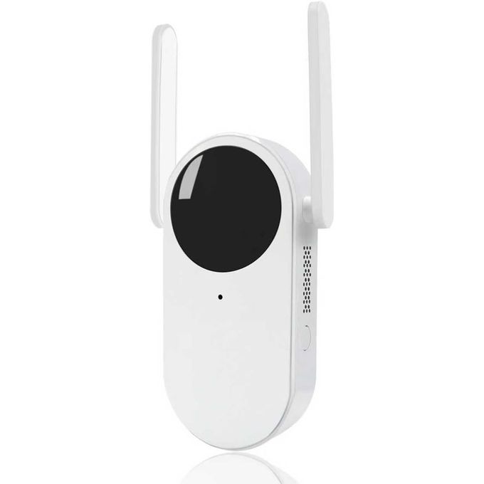 1 (7) White wireless video monitor with a circular black screen and two antennas, used for baby or room monitoring.