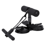 Portable push-up and workout trainer with foam-covered handles and two suction cups for floor stability.