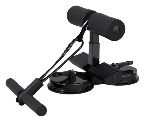 Portable push-up and workout trainer with foam-covered handles and two suction cups for floor stability.