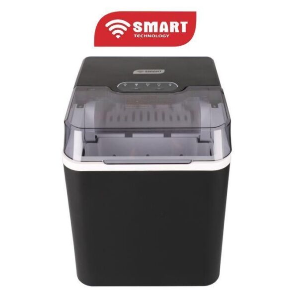 Compact portable washing machine with a transparent lid and control panel, black body, labeled Smart Technology above.