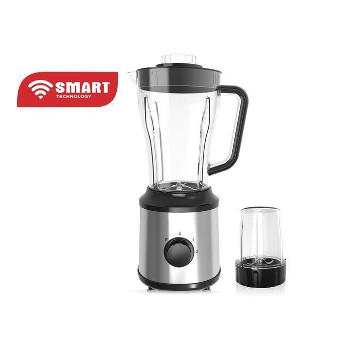 1 (2) Blender with a glass pitcher on a stainless steel base and a small secondary jar beside it; SMART TECHNOLOGY logo on the left.