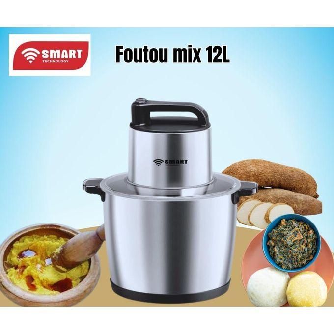1 (2) 12L Smart kitchen mixer with stainless bowl and black handle, surrounded by bread and dishes, labeled 'Foutou mix 12L'