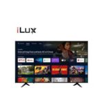 iLux logo above a large smart TV displaying a home screen with streaming apps (Netflix, YouTube, Prime Video, etc.).